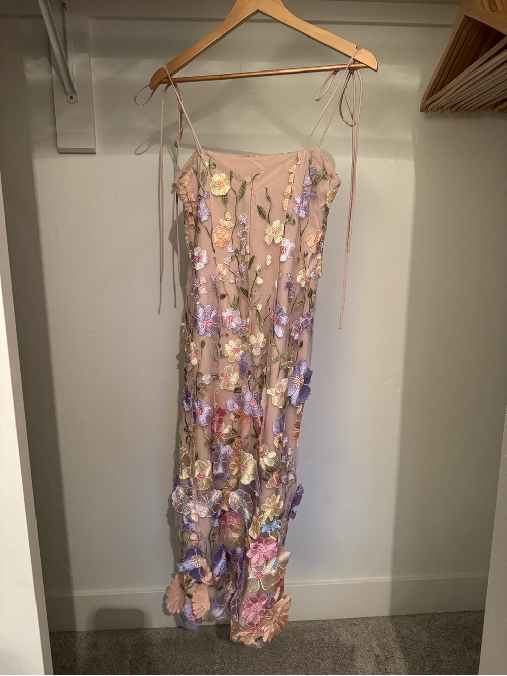 Hello Molly Blush Pink Midi Dress with Pastel Floral Embroidery - Picture 3 of 5